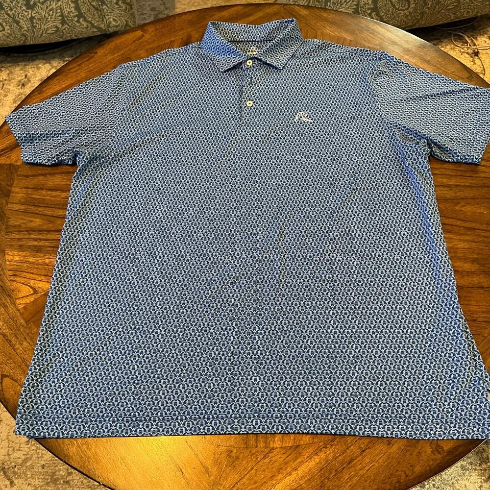 Rhoback Blue Polo Shirt with subtle basketball court print